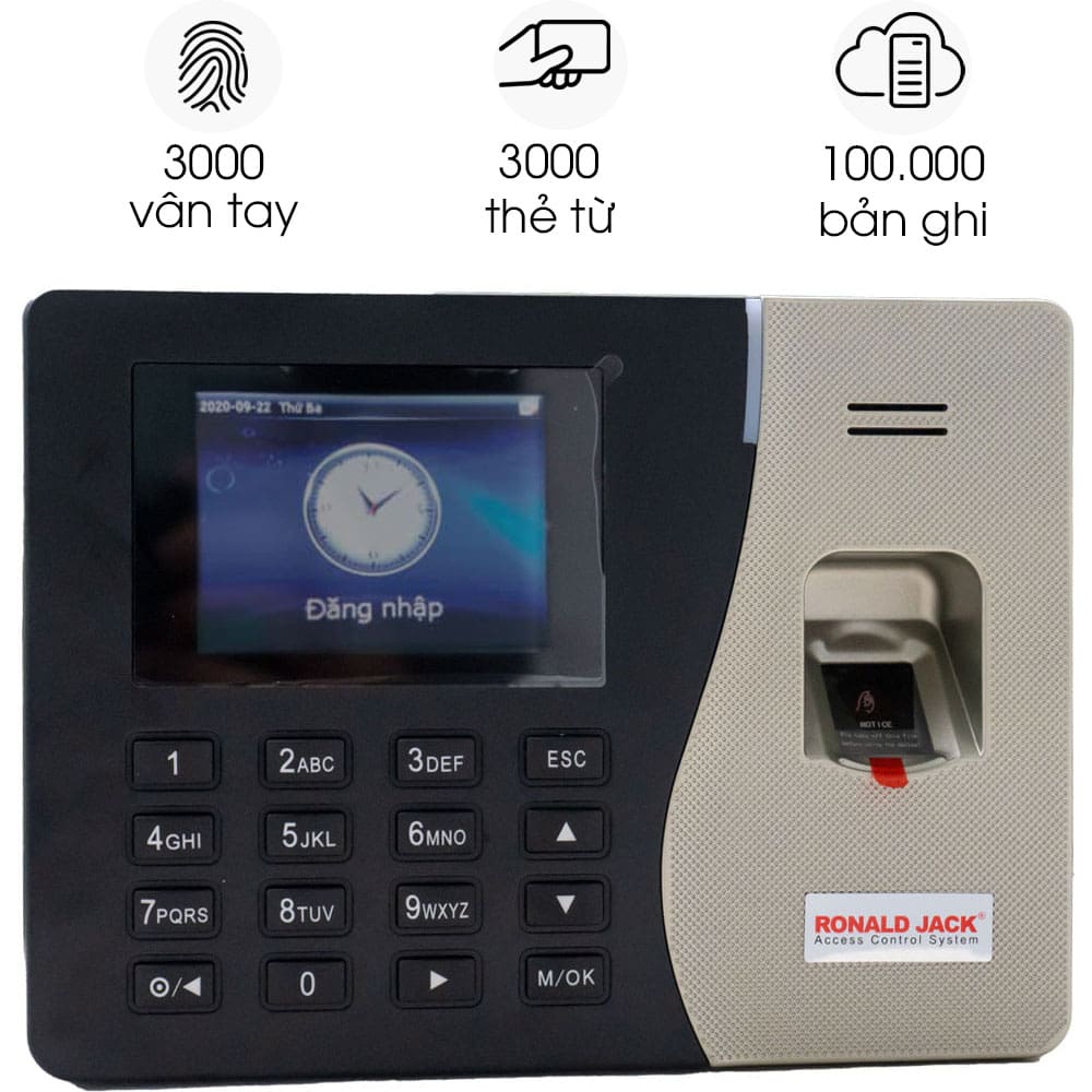 Máy chấm công vân tay + thẻ từ Ronald Jack RJ3030