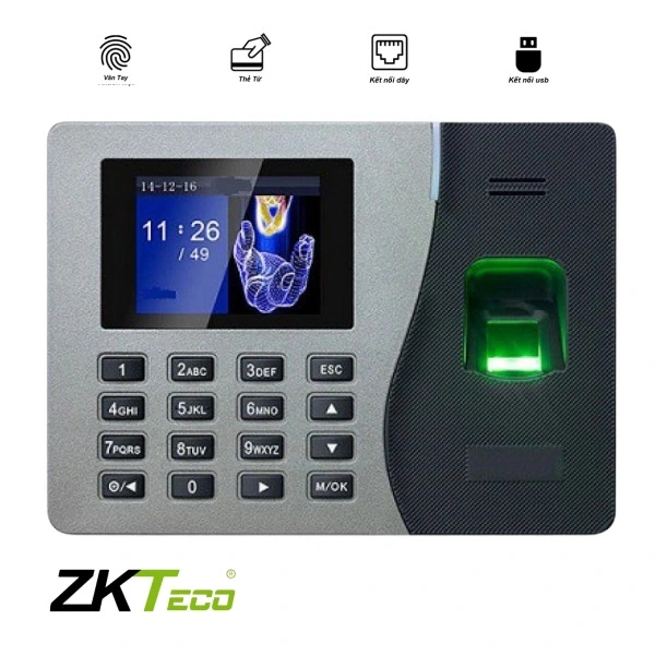 Máy chấm công Zkteco W200 — Vân tay + thẻ cảm ứng, 3.000 vân tay