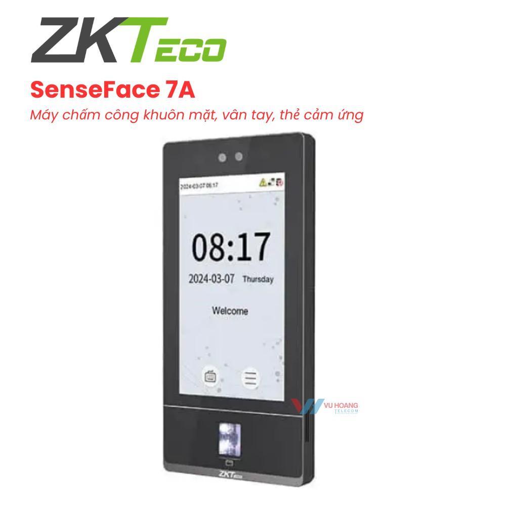 Máy chấm công ZKTeco SenseFace 7A — Khuôn mặt, vân tay, thẻ từ