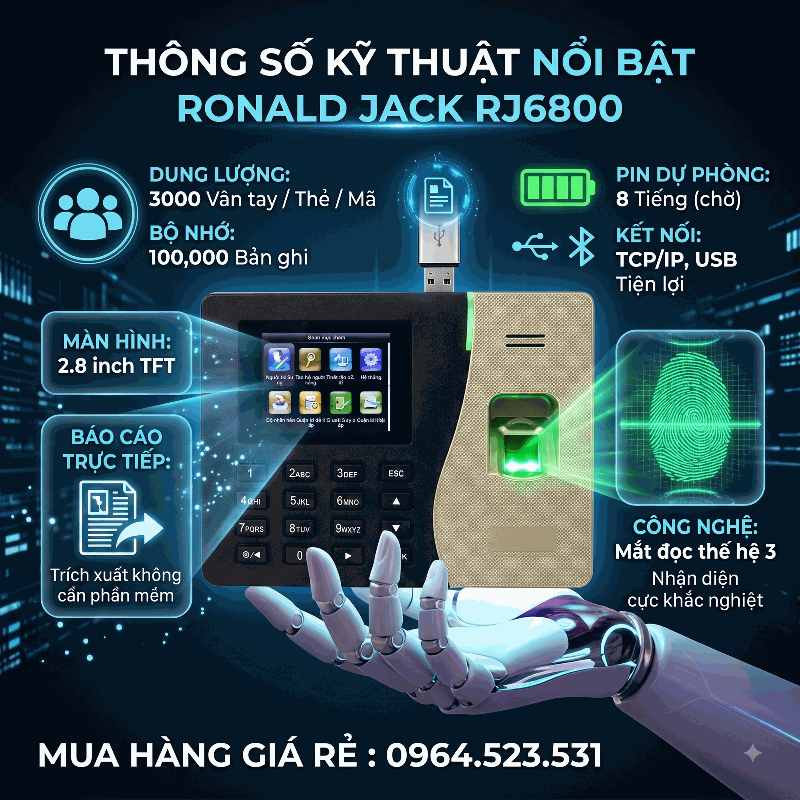 Máy chấm công vân tay và thẻ Ronald Jack X628H 3