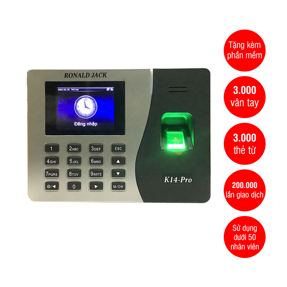 Máy chấm công vân tay, thẻ cảm ứng Ronald Jack K14 Pro