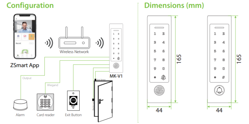 Thiết bị kiểm soát cửa vân tay ZKTeco MK-V1 FP 6