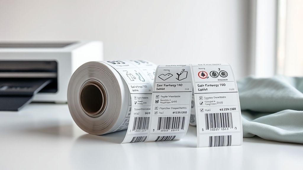 Tem vải Satin trắng — Care label may mặc xuất khẩu EU US