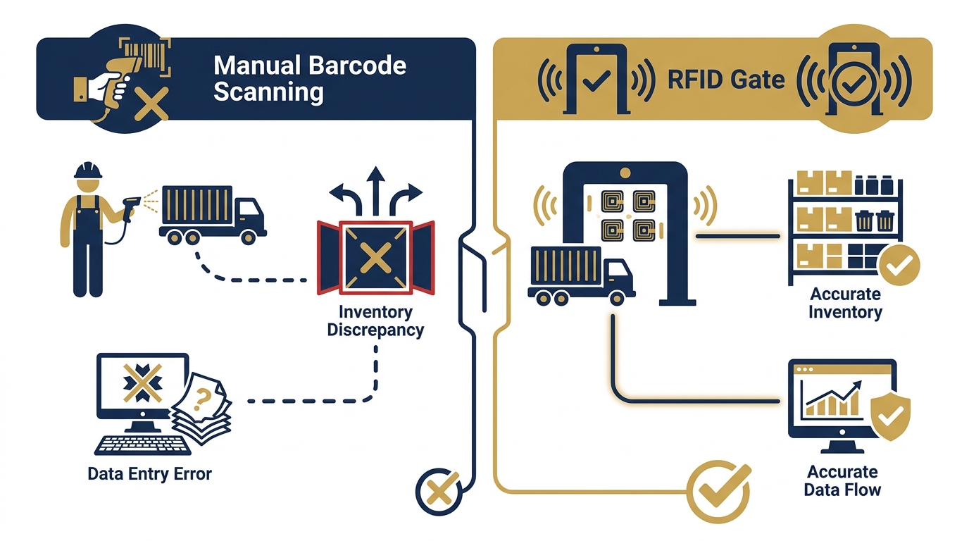 Vì sao kho bãi cần cổng RFID thay vì quét mã vạch thủ công?