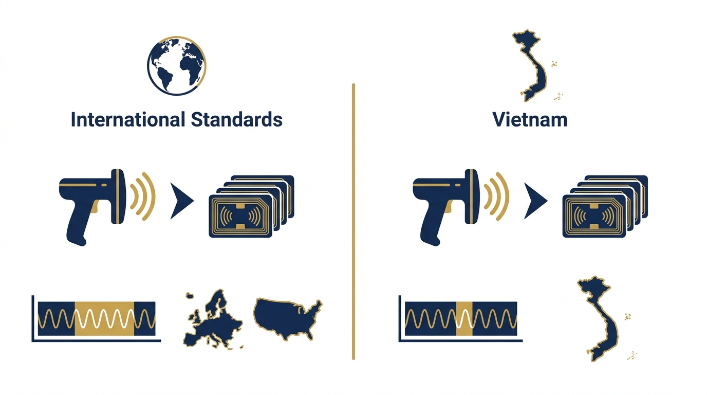 Tiêu chuẩn quốc tế nào liên quan đến RFID UHF và sự khác biệt với Việt Nam?
