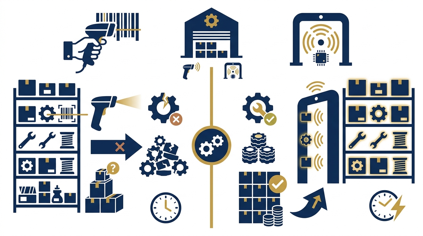 Vì sao kho vật tư MRO cần RFID trong khi mã vạch vẫn hoạt động?