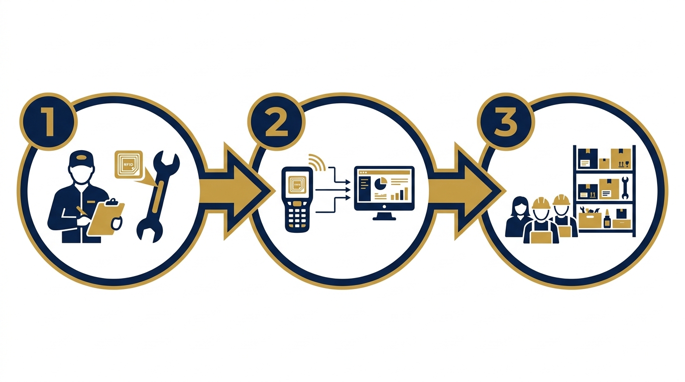 Quy trình triển khai RFID quản lý công cụ, khuôn, đồ gá gồm những bước nào?