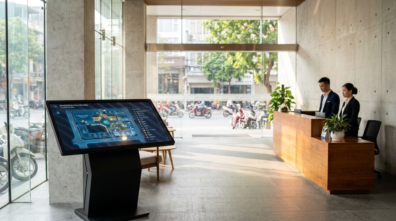 Chọn màn hình kiosk 43 hay 55 inch cho sảnh: Kinh nghiệm thực tế