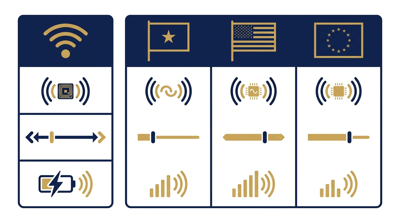 Bảng tóm tắt: So sánh quy định tần số RFID giữa Việt Nam, Mỹ và châu Âu