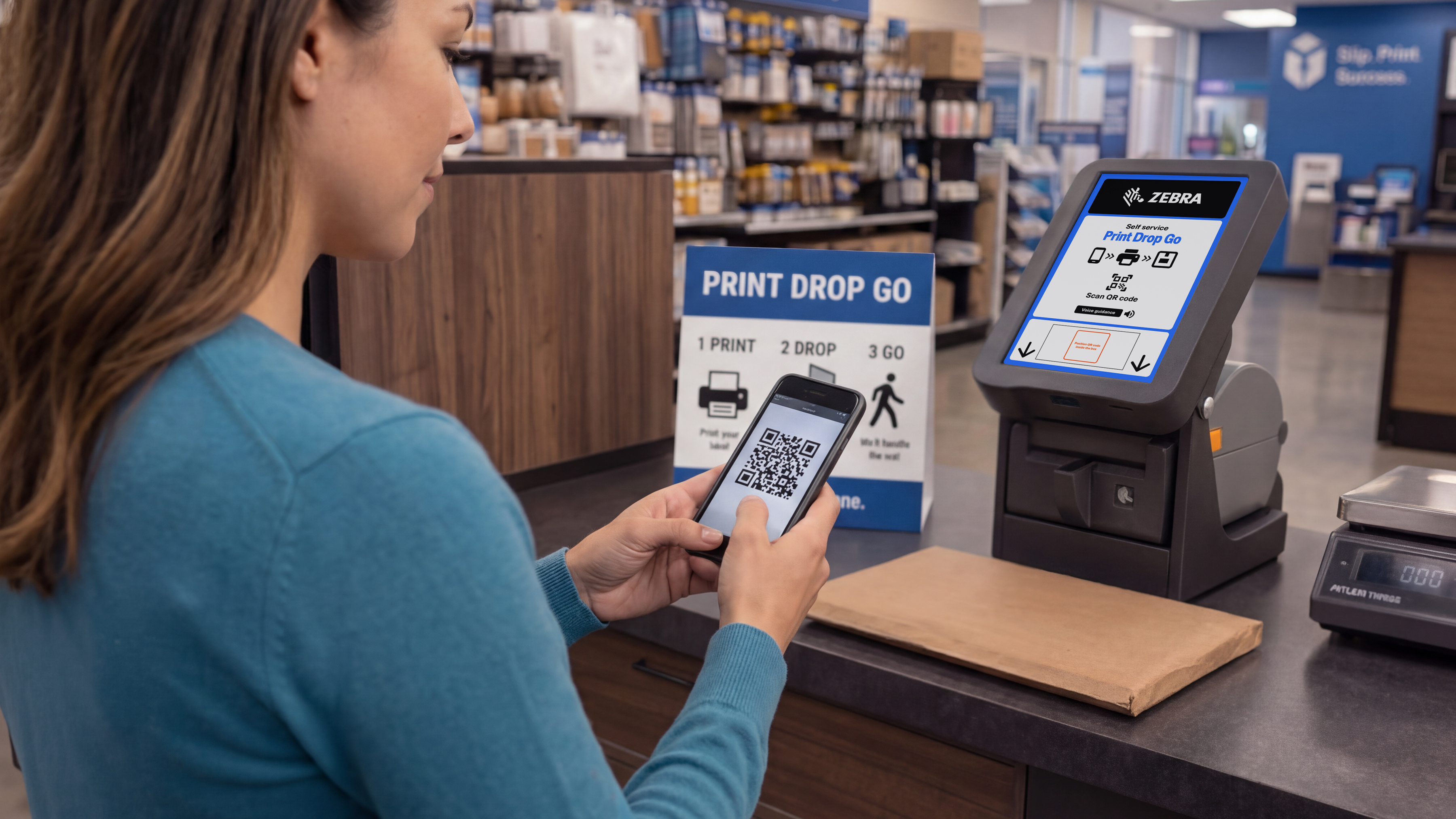 Zebra Print Drop Go — Automated Label Printing and Parcel Drop-Off Kiosk
