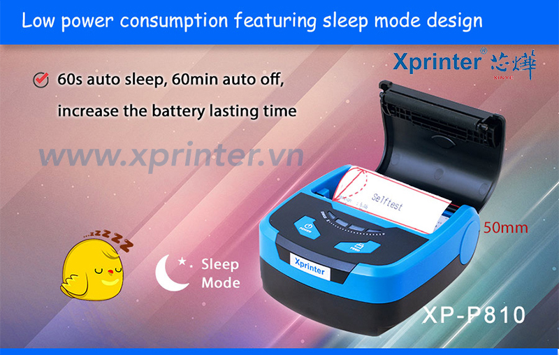 Máy in nhiệt di động XP-P810 — In 72mm, 203 DPI, Bluetooth/USB/WiFi