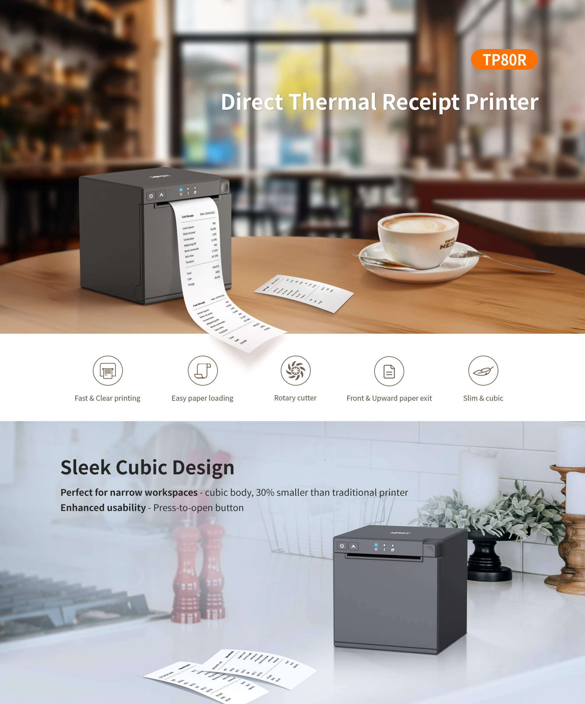 Máy in hóa đơn HPRT TP80R — 3 inch, in nhiệt trực tiếp, 250 mm/s 4