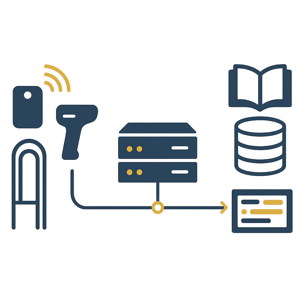 Kiến trúc tích hợp 3 tầng: thiết bị RFID → SIP2 server → ILS