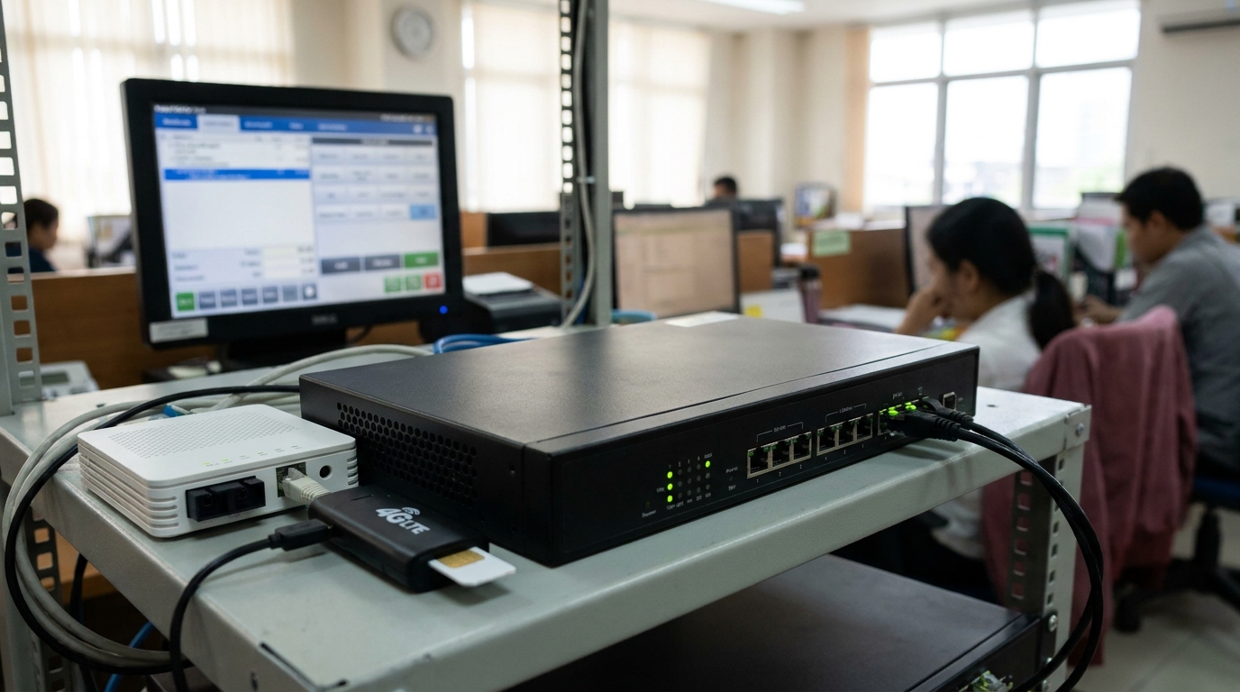 Router 2 đường truyền cáp quang + 4G dự phòng cho chuỗi F&B: vì sao trụ sở bắt buộc phải có