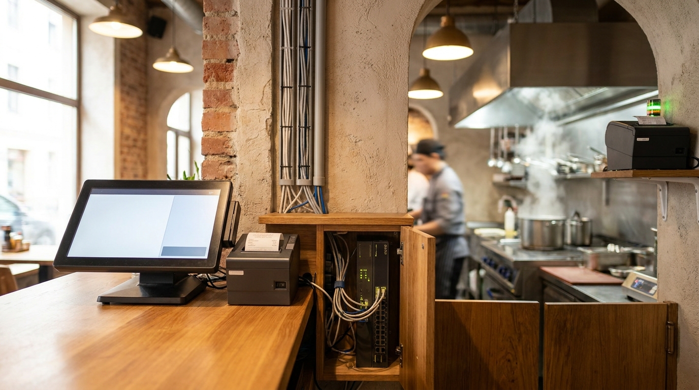 Mạng nội bộ cho cửa hàng F&B: tách wifi khách, switch và đi dây quầy bếp