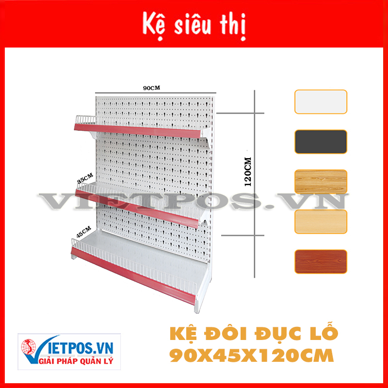 Kệ đơn siêu thị tôn đục lỗ 90cm – 120cm  (Loại dày 0.8) 3 tầng