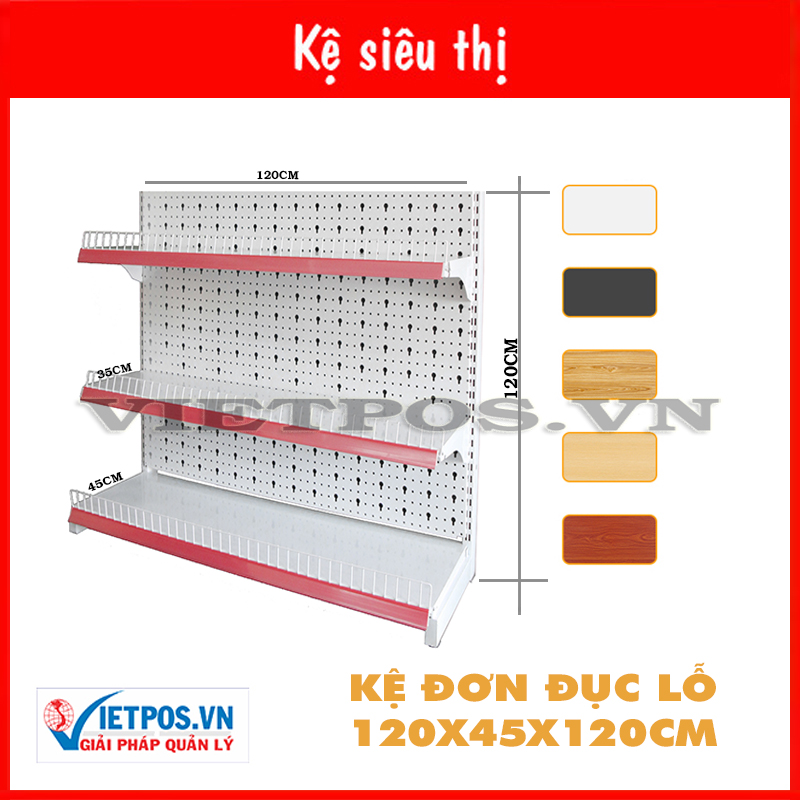 Kệ đơn siêu thị tôn đục lỗ 120cm – 120cm (Loại dày 0.8) 3 tầng