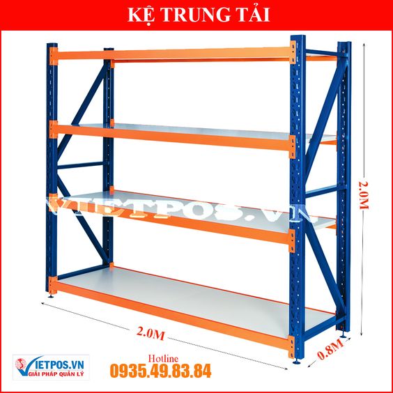 4-tier medium-duty rack (L2m x W0.8m x H2m - 350kg/tier)