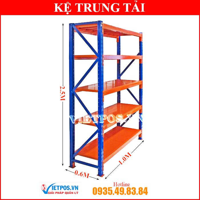 Kệ trung tải 5 tầng ( D1m x R0.6m x C2.5m ) 350kg/tầng