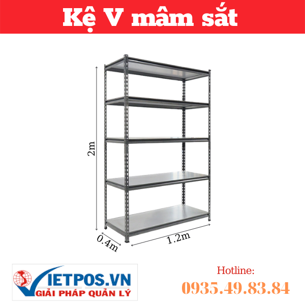 V-Shelf D1.2m X W0.4m X H2m 5-tier iron shelves
