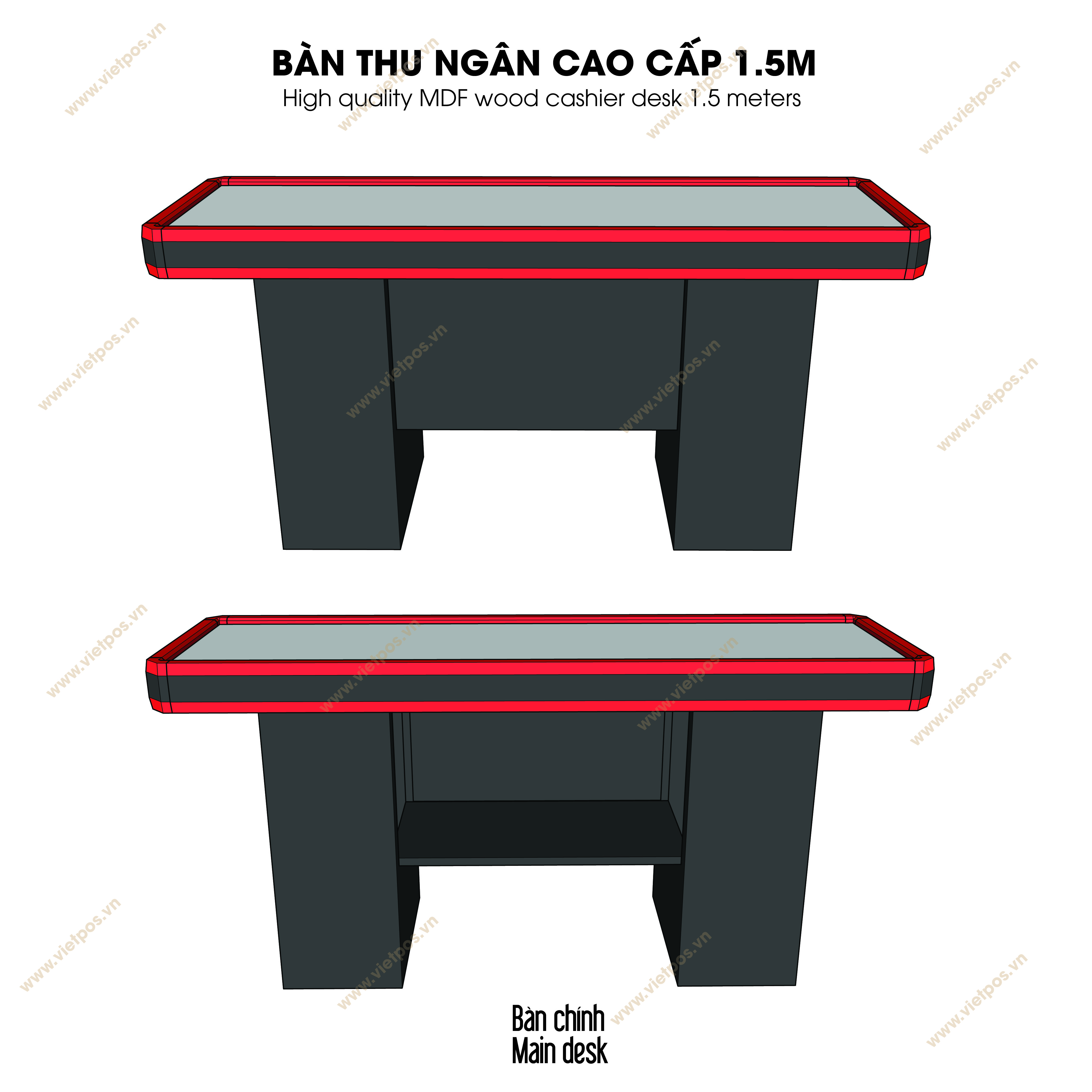 1.5m Stainless Steel Cashier Counter - Black 4
